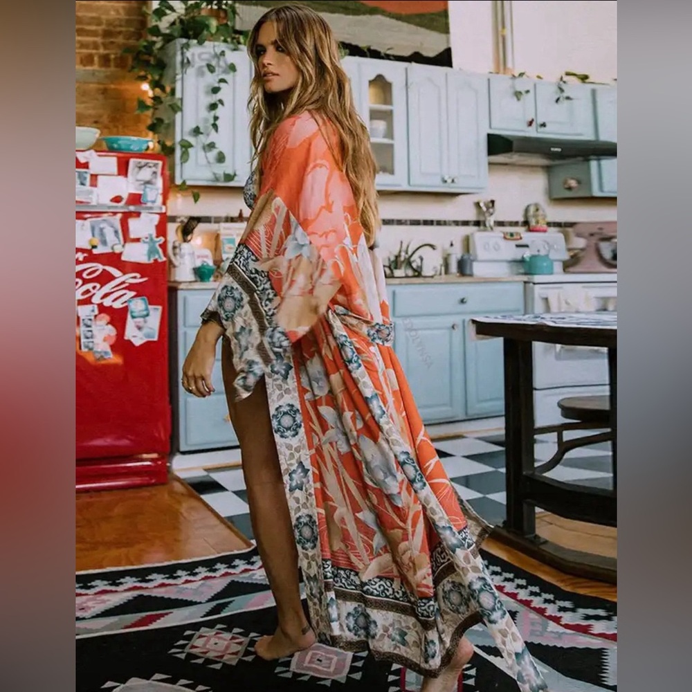 Bohemian Orange and Blue Kimono O/S
